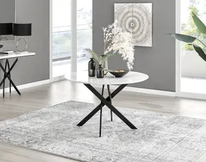 Furniturebox UK Novara White Gloss Black Leg 120cm Round Dining Table & 4 Green Velvet Milan Gold Leg Chairs