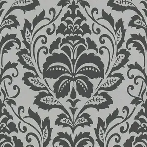 AS Creation Floral Damask Baroque Ornament Jewel Wallpaper Metallic Embossed 10m Roll Silver Black 36910-2