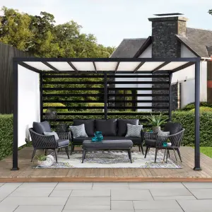 Sunjoy Pergola OETA - 372cm x 304cm Steel With Adjust Shade And Slat Screen