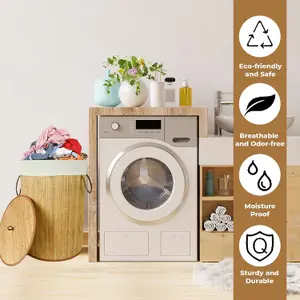 Mantraraj 85L Eco Friendly Round Bamboo Folding Laundry Basket Bin With Lid And Cloth Liner Collapsible Laundry Hamper Bin