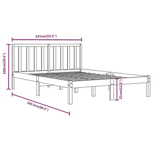 Berkfield Bed Frame Grey Solid Wood Pine 135x190 cm 4FT6 Double