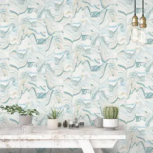 Galerie Organic Textures Cream Turquoise Agate Tile Textured Wallpaper