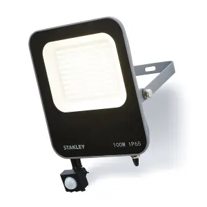 Stanley IK10 Black Mains-powered Cool daylight LED PIR Slimline floodlight 11000lm