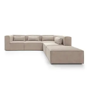 Doris Modular Extended Corner Sofa in Beige Cord Chenille