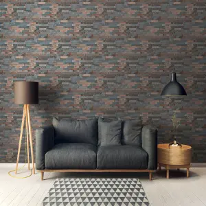 GoodHome Smara Red & slate Brick effect Textured Wallpaper