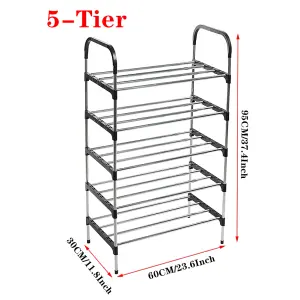 5 Tiers Black Freestanding Shoe Rack Shoe Storage Organizer Shelf Space Saving Display Shelves