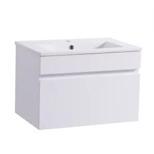 SunDaze 600mm Gloss White Wall Hung Vanity Sink Unit Bathroom Drawer Furniture