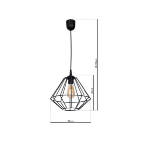 Milagro Colin Black Pendant Lamp 1XE27 Hand Made Matt Black Cage Style Lamps Creating Industrial Chic