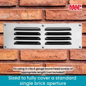 Metal Louvre Air Vent Cover, Suitable for Venting Gas Appliances Internal External Wall, for Openings 9 x 3" (229 x 76mm), Chrome