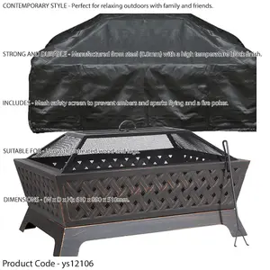 Stylish Rectangular Black Fire Pit with Cover - Perfect for Outdoor Gatherings