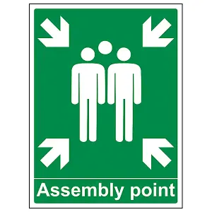 Assembly Point With Family Safety Sign - Rigid Plastic 400x600mm (x3)