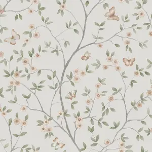 Galerie Blomstermala Beige Green Grey Butterfly Trail Smooth Wallpaper