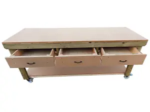 Wooden MDF top workbench, tool cabinet with drawers (V.1) (H-90cm, D-70cm, L-240cm) with wheels