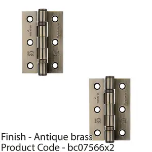 2 PACK - PAIR Grade 7 Ball Bearing Hinge - 76 x 51mm Antique Brass Interior Door Fixing