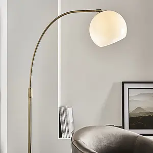 Luminosa Otto Complete Floor Lamp Matt Antique Brass Plate, Opal Glass