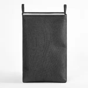 Laundry Basket Bag Foldable Drawstring Clothes Organiser Faux Linen, Black