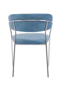 Blue Channel Chrome Finish Dining chair,Mid-century Lounge Chair, Kitchen Chair, Curved Backrest Armchair