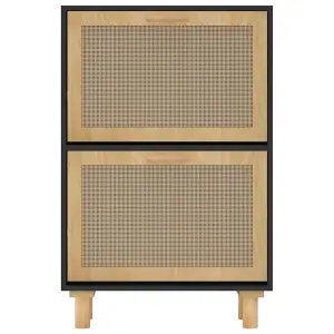 Berkfield Shoe Cabinet Black 52x25x80 cm Engineered Wood&Natural Rattan