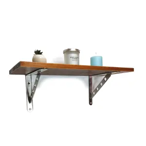 Solid Pine Rustical Shelf Dark Oak with 2406 Bracket 25x90cm