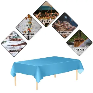 Light Blue Plastic Table Cover, Disposable Wipe Clean Waterproof Tablecloth - 54"x72"