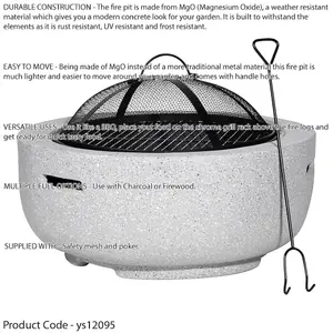 60cm Light Grey Round Fire Pit and BBQ Grill for Outdoor Gatherings