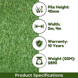 Luxury Green 40mm Super Soft Outdoor Artificial Grass, Perfect Grass For Kids & Pets-14m(45'11") X 2m(6'6")-28m²