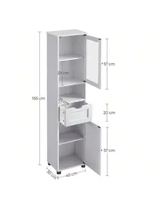 VASAGLE Tall Bathroom Cabinet Free Standing, Slim Bathroom Cupboard, With Open Shelf, Glass Door, Water-Resistant Feet