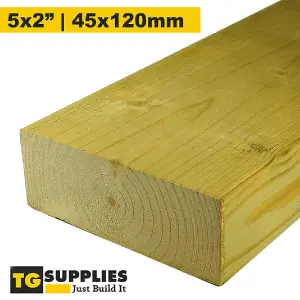 Single C24 Graded Pressure Treated Scandinavian Smooth Planed Tantalised Softwood Board 5x2" - 45x120mm - 2200mm