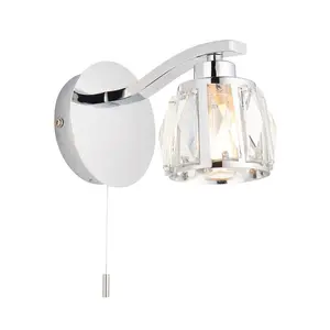 Luminosa Ria Bathroom Metal Wall Lamp, Chrome Plate, Crystal Glass, IP44