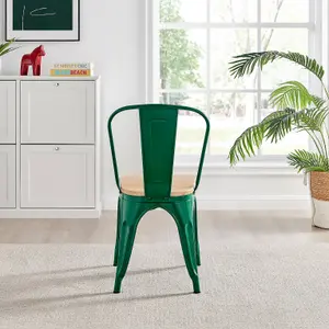 Furniturebox Set of 2 Green Colton Tolix Style Stackable Industrial Metal Dining Chair With Pine Seat