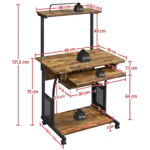 Yaheetech Rustic Brown 3 Tiers Computer Desk with Printer Shelf