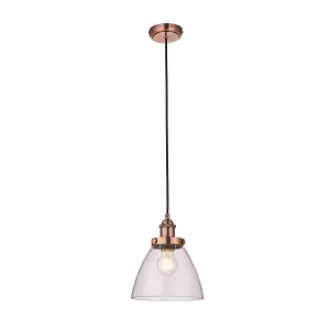 Luminosa Hansen 1 Light Pendant Glass, Aged Copper Plate, E27