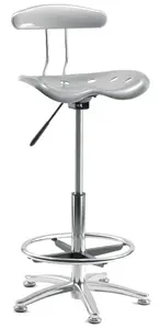 Swivel Ergonomic Tek Stool with Backrest with Adjustable Height and Foot ring - Silver