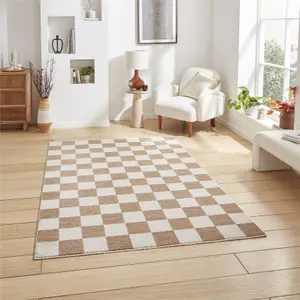 Baltimore 66618 Checkerboard Geometric Modern Rugs in Beige - 160x220cm