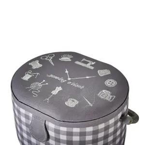 Medium Oval Sewing Basket Sewing O'Clock Check 20 x 24.5 x 15cm - Sewing Online GA1125M