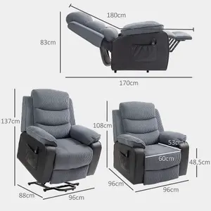 Power Lift Recliner Chair with Remote Control and 2 Side Pockets, Dark Grey