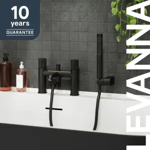 GoodHome Levanna Matt Black Deck-mounted Bath mixer tap with shower kit