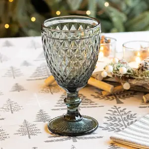 Set of 2 Vintage Luxury Grey Diamond Embossed Drinking Wine Glass Wine Goblets 270ml