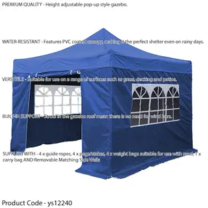 Durable 3x3m Pop-Up Gazebo with Waterproof Side Walls - Ideal Outdoor Garden Pavilion Tent