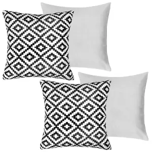 Brentfords 2 x Geometric Cushion Cover Filled Water Resistant, 45 x 45cm - Black