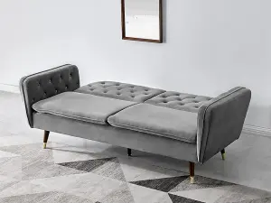 Whitby Velvet Fabric Sofa Bed 3 Seater Padded Suite Click Clack Luxury Recliner Sofabed, Dark Grey