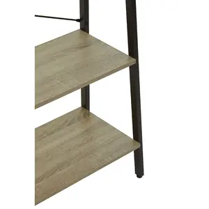 Interiors By Premier Three Tier Grey Oak Veneer Ladder Shelf Unit, Functional Industrial Narrow Shelf, Stylish Tall Cupboard