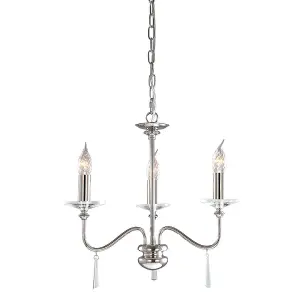 3 Bulb Chandelier Ceiling Light Highly Polished Nickel LED E14 60W