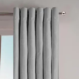 Geometric Eyelet Blackout Curtains Ready Made Pair of Ring Top, Grey - 66X90"