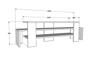 Decorotika Lenora TV Stand TV Cabinet Multimedia Unit with Open Shelves - White and Walnut Pattern