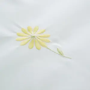 Catherine Lansfield Bedding Lorna Embroidered Daisy King Duvet Cover Set with Pillowcases White Yellow