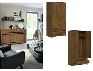 Double Wardrobe Bedroom 1 Drawer 2 Door 104cm Classic Dark Oak Effect/Grey Kada