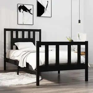 Berkfield Bed Frame Black Solid Wood 90x190 cm 3FT Single