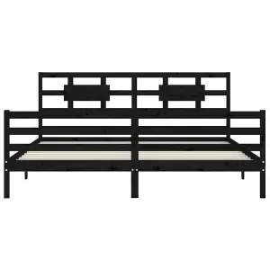 Berkfield Bed Frame with Headboard Black 200x200 cm Solid Wood