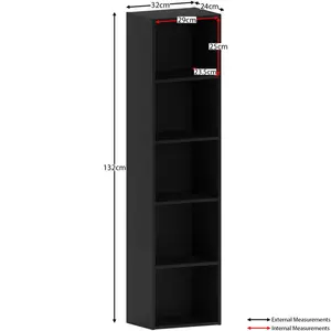 Gerardi Standard Bookcase Black / 132 cm H x 32 cm W